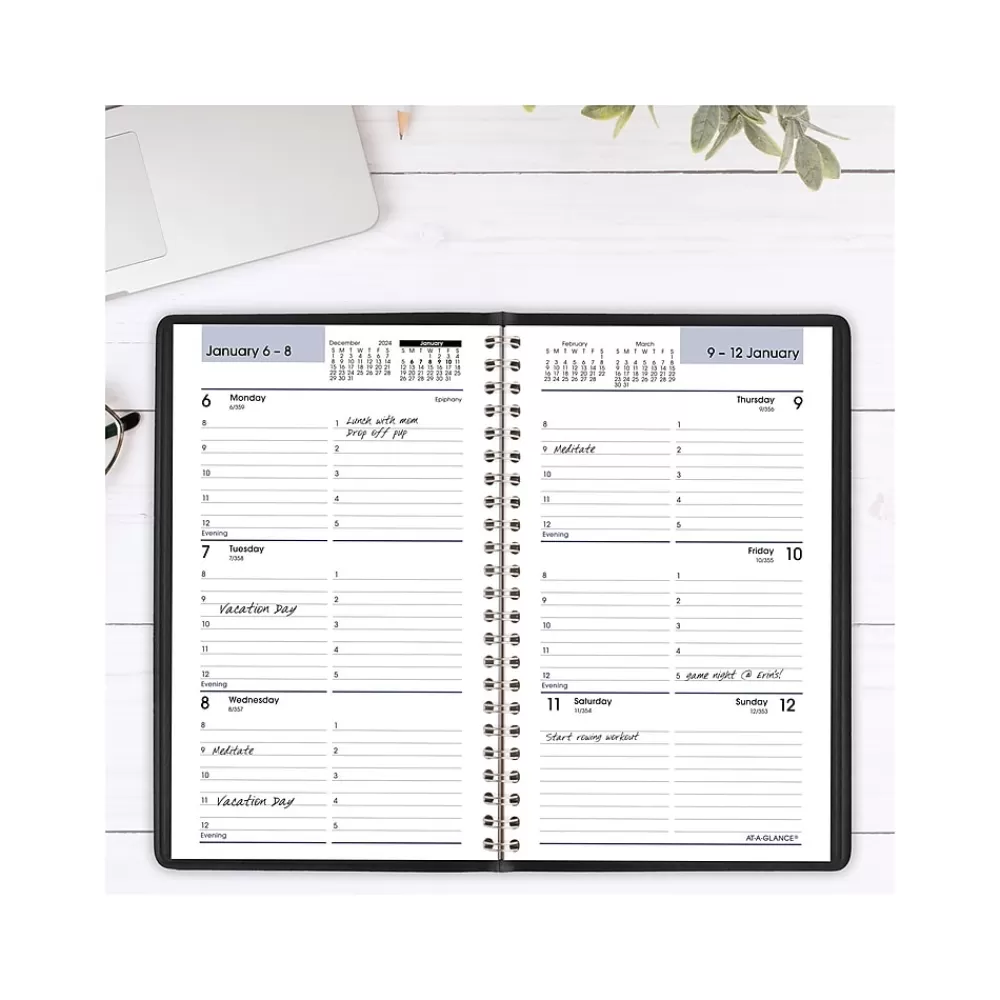 AT-A-GLANCE 2025 Planners<2025 DayMinder 5" x 8" Weekly Appointment Book, Faux Leather Cover, Black (G200-00-25)