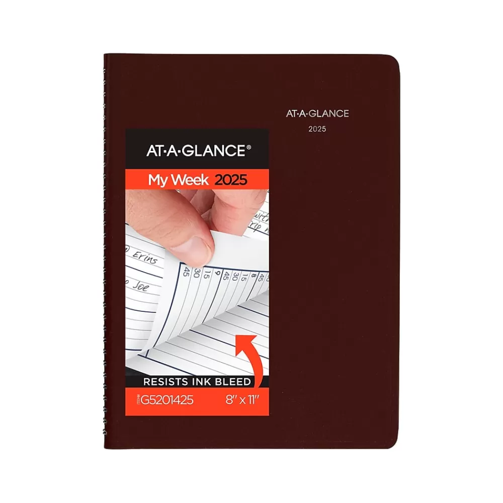 AT-A-GLANCE 2025 Planners<2025 DayMinder 8" x 11" Weekly Appointment Book, Faux Leather Cover, Burgundy (G520-14-25)
