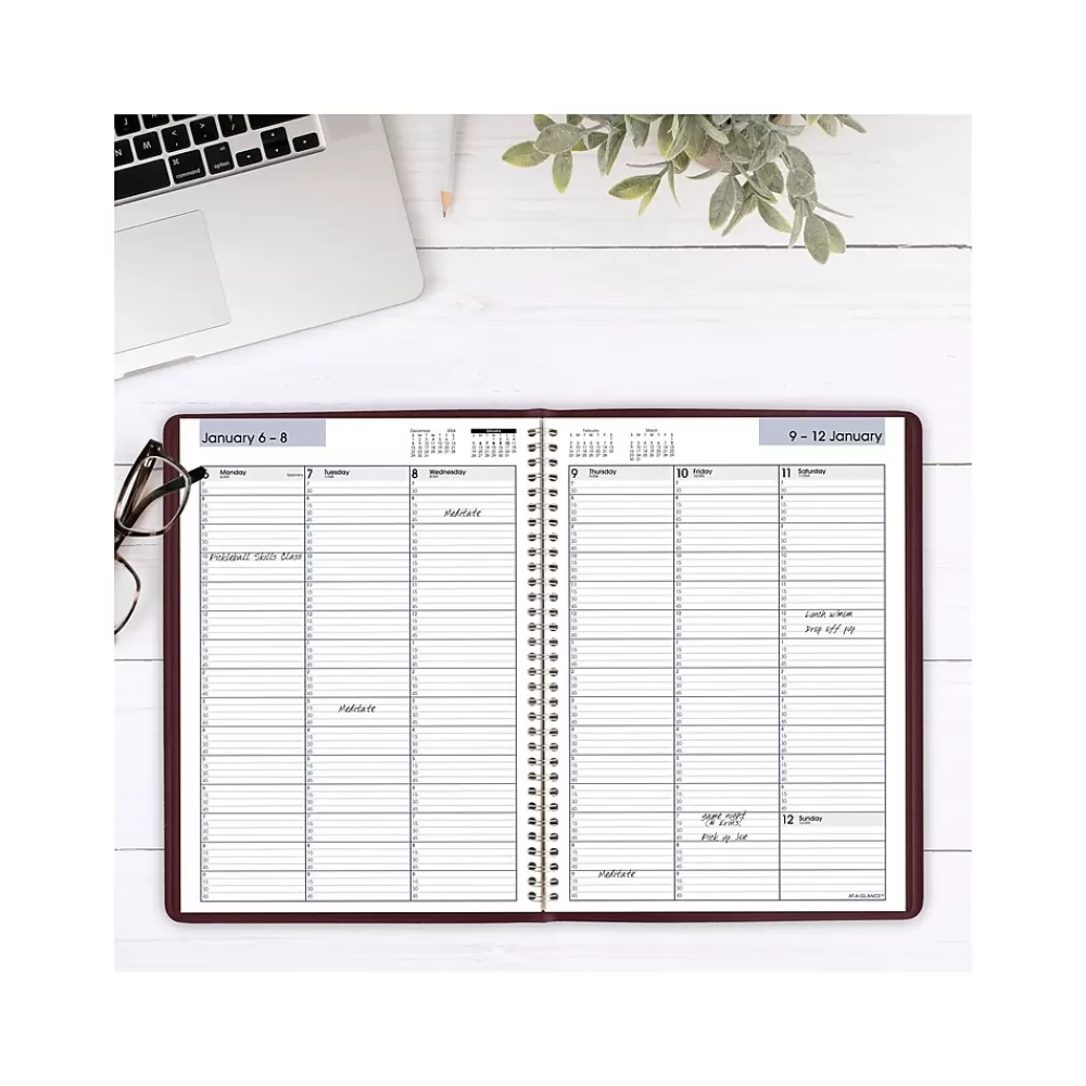 AT-A-GLANCE 2025 Planners<2025 DayMinder 8" x 11" Weekly Appointment Book, Faux Leather Cover, Burgundy (G520-14-25)