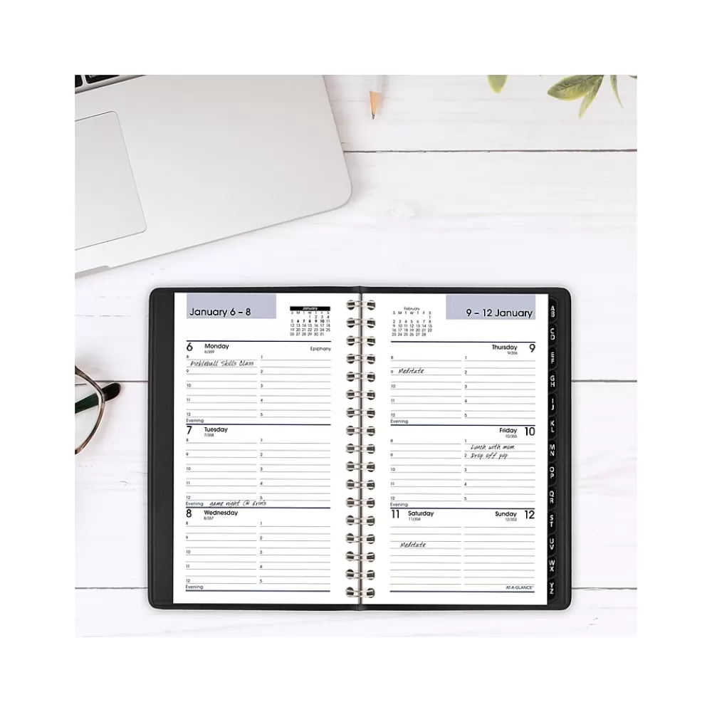AT-A-GLANCE 2025 Planners<2025 DayMinder 3.5" x 6" Weekly Appointment Book Planner, Faux Leather Cover, Black (G250-00-25)
