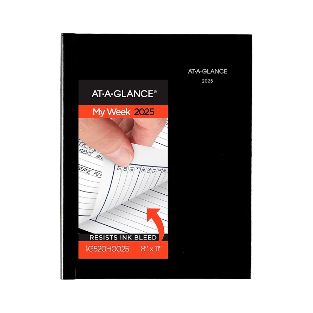 AT-A-GLANCE 2025 Planners<2025 DayMinder 8" x 11" Weekly Appointment Book Planner, Faux Leather Cover, Black (G520H-00-25)