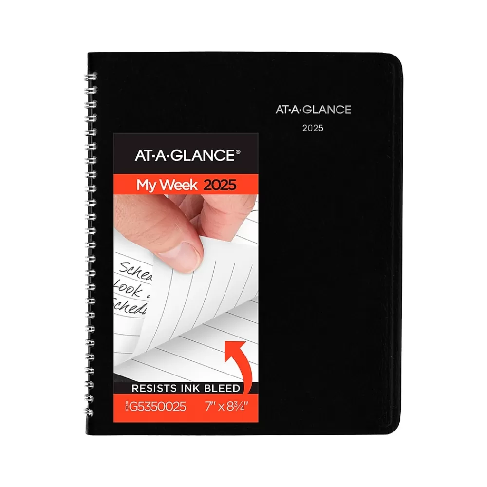 AT-A-GLANCE 2025 Planners<2025 DayMinder 7" x 8.75" Weekly Planner, Faux Leather Cover, Black (G535-00-25)