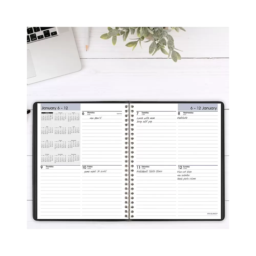 AT-A-GLANCE 2025 Planners<2025 DayMinder 7" x 8.75" Weekly Planner, Faux Leather Cover, Black (G535-00-25)