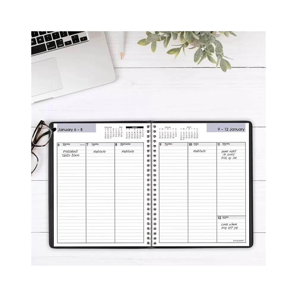 AT-A-GLANCE 2025 Planners<2025 DayMinder 7" x 8.75" Weekly Planner, Faux Leather Cover, Black (G590-00-25)
