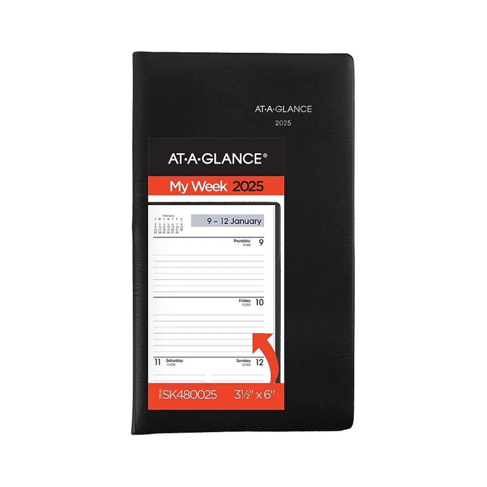 AT-A-GLANCE 2025 Planners<2025 DayMinder 3.5" x 6" Weekly Planner, Poly Cover, Black (SK48-00-25)