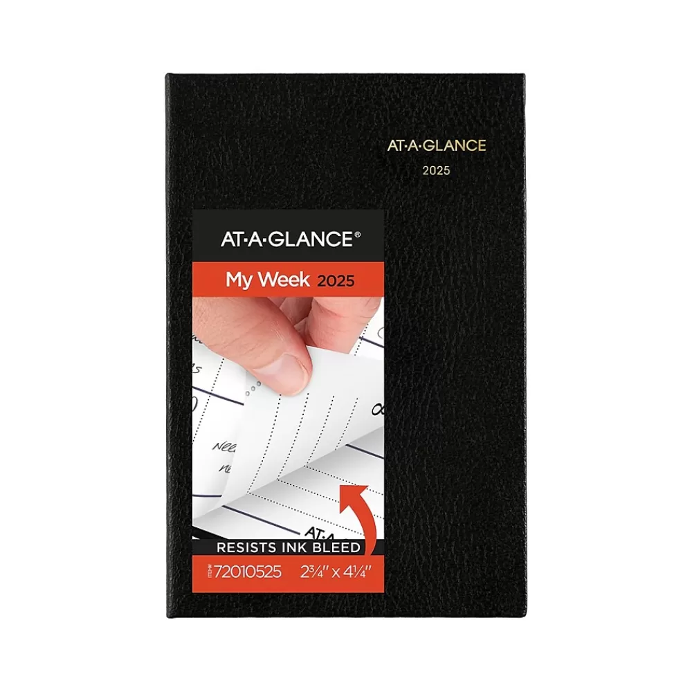 AT-A-GLANCE Journals<Fine Diary Pocket Hardcover 2025 Weekly and Monthly Diary, 2.75" x 4.25", Ruled, Black (72-01-05-25)