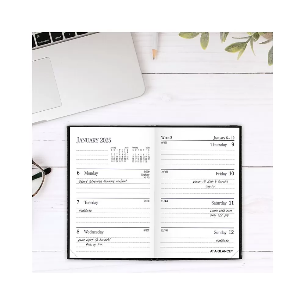 AT-A-GLANCE Journals<Fine Diary Pocket Hardcover 2025 Weekly and Monthly Diary, 2.75" x 4.25", Ruled, Black (72-01-05-25)