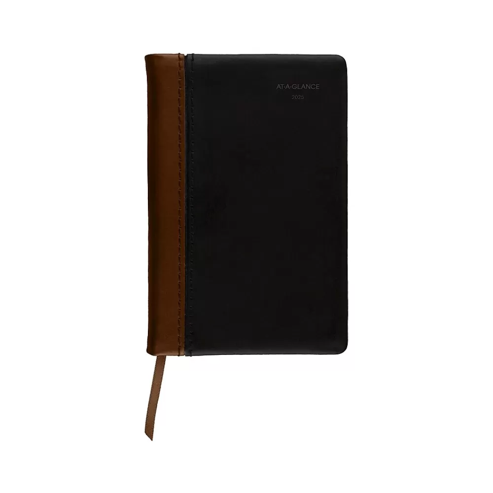 AT-A-GLANCE Journals<Fine Diary Pocket Hardcover 2025 Weekly and Monthly Diary, 2.75" x 4.25", Ruled, Black/Brown (74-01-05-25)