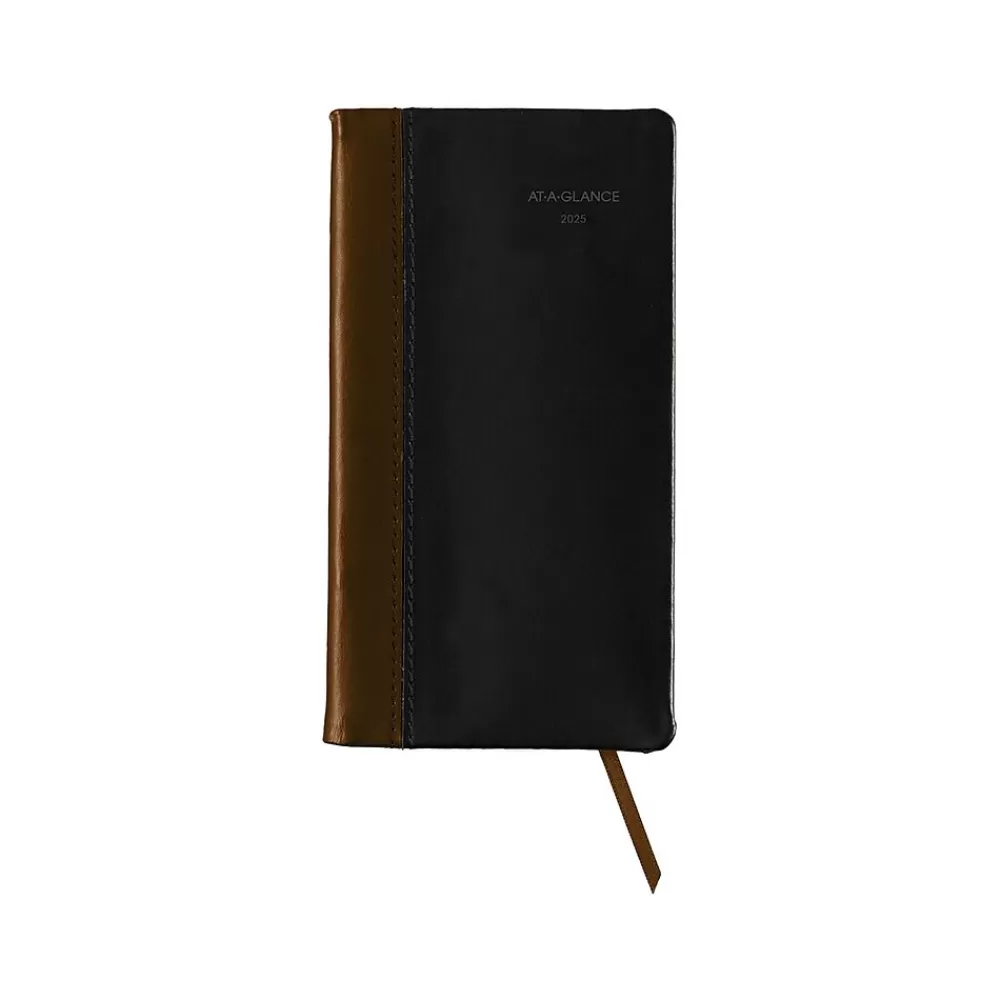 AT-A-GLANCE Journals<Fine Pocket Hardcover Diary, 3" x 6", Ruled, Black/Brown (74-02-05-25)