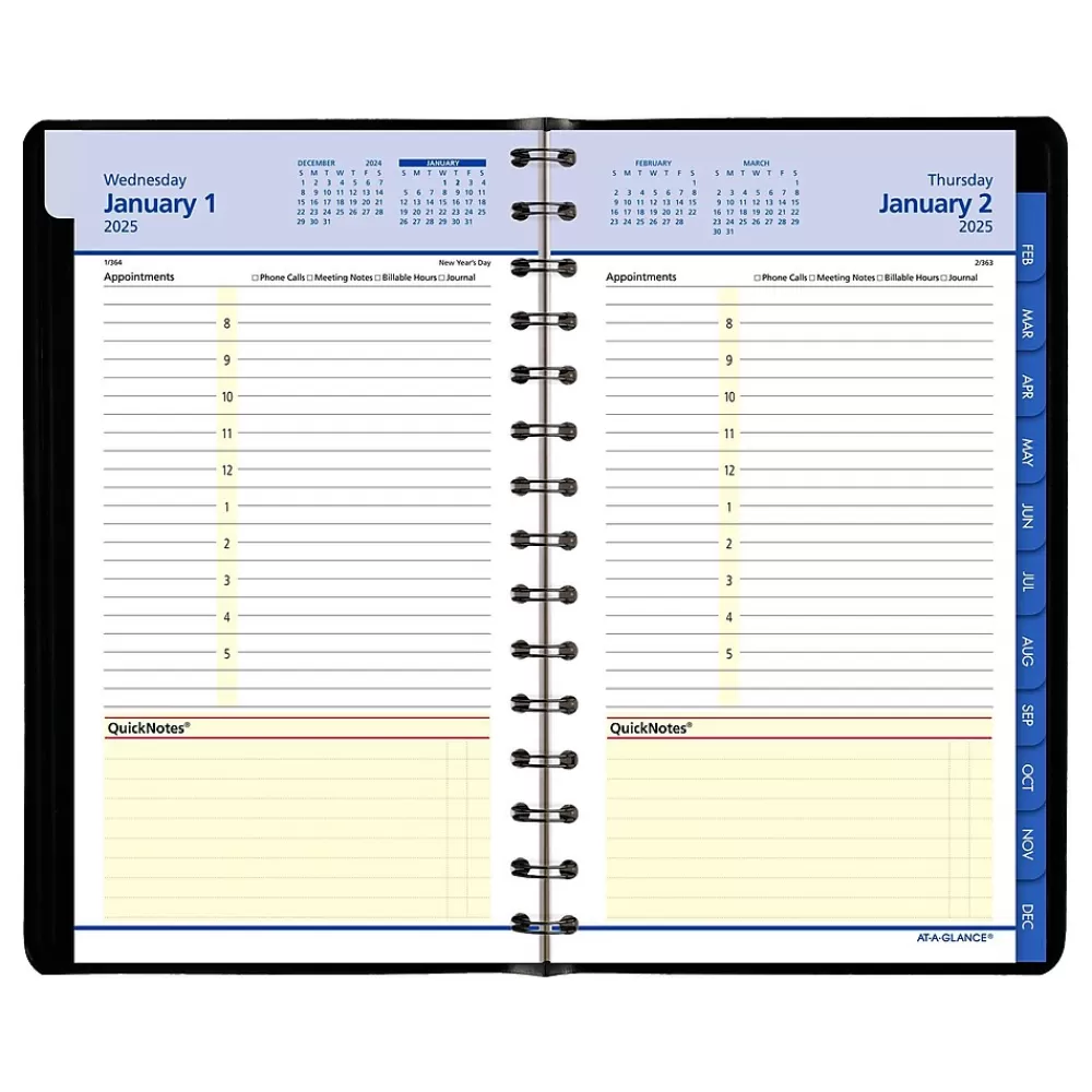 AT-A-GLANCE 2025 Planners<2025 QuickNotes 5" x 8" Daily & Monthly Appointment Book, Faux Leather Cover, Black (76-04-05-25)