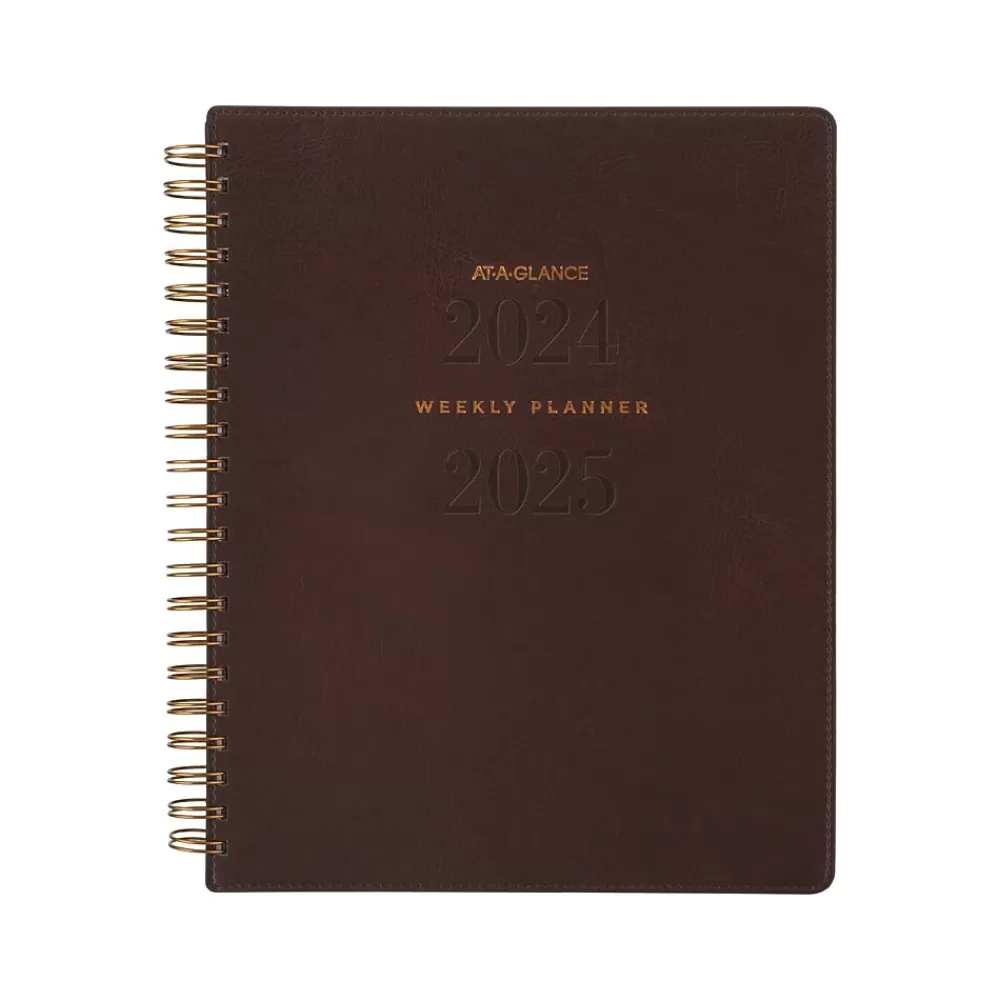AT-A-GLANCE Academic Planners<2024-2025 Signature 8.5" x 11" Academic Weekly & Monthly Planner, Faux Leather Cover, Distressed Brown
