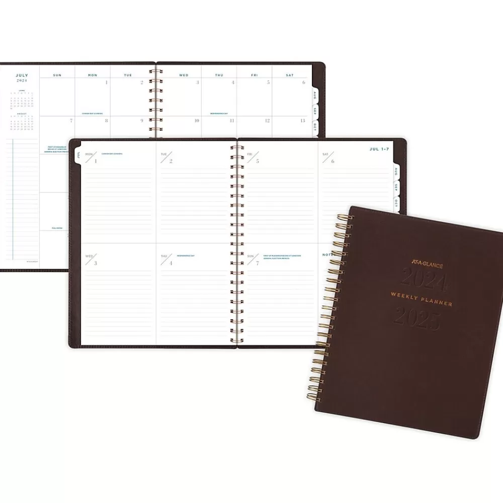 AT-A-GLANCE Academic Planners<2024-2025 Signature 8.5" x 11" Academic Weekly & Monthly Planner, Faux Leather Cover, Distressed Brown
