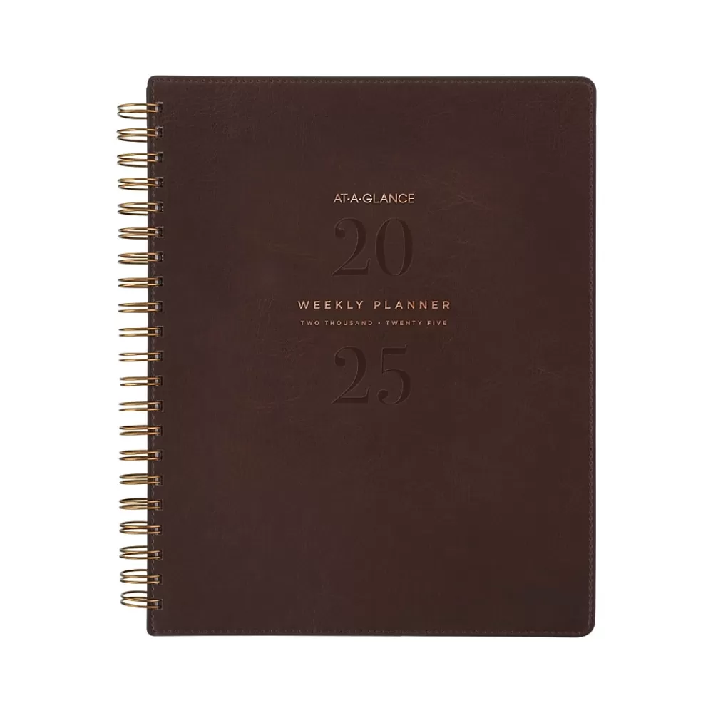 AT-A-GLANCE 2025 Planners<2025 Signature Collection 8.5" x 11" Weekly & Monthly Planner, Faux Leather Cover, Brown (YP905-09-25)