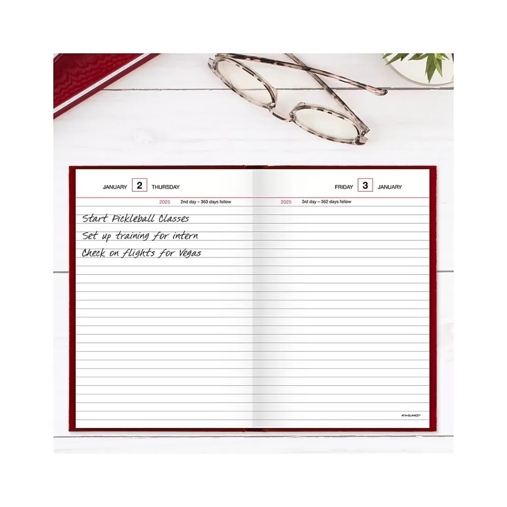 AT-A-GLANCE Journals<Standard Hardcover 2025 Daily Diary, 5.75" x 8.25", Wide-Ruled, Red (SD387-13-25)