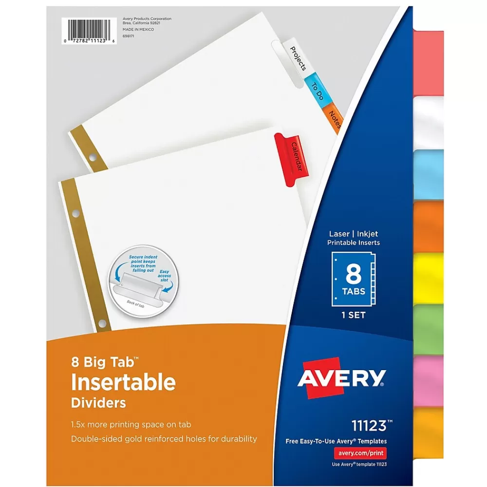 Avery Dividers<Big Tab Insertable Paper Dividers, 8 Tabs, White with Multicolor Tabs (11123)