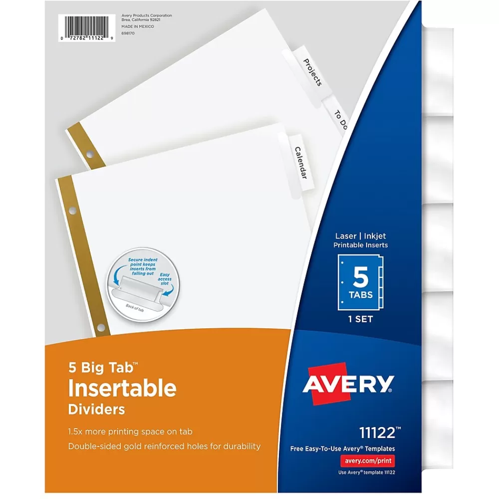 Avery Dividers<Big Tab Insertable Paper Dividers, Clear 5 Tab, White (11122)