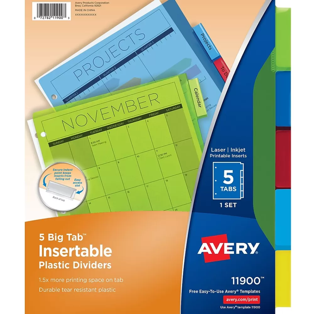 Avery Dividers<Big Tab Insertable Plastic Divider, 5 Tabs, Multicolor, 1 Set (11900)