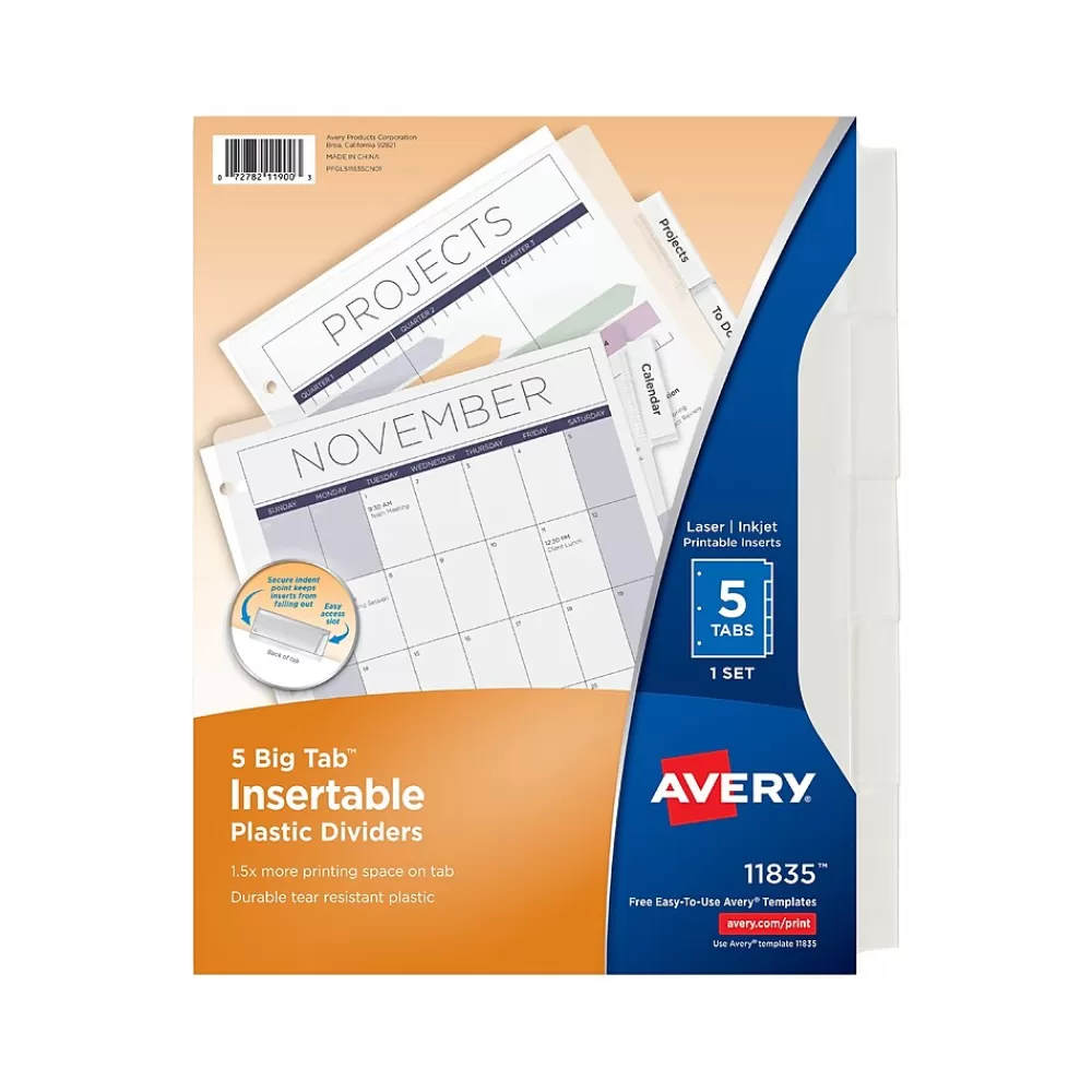 Avery Dividers<Big Tab Insertable Plastic Dividers, 5 Tab, Clear (11835)