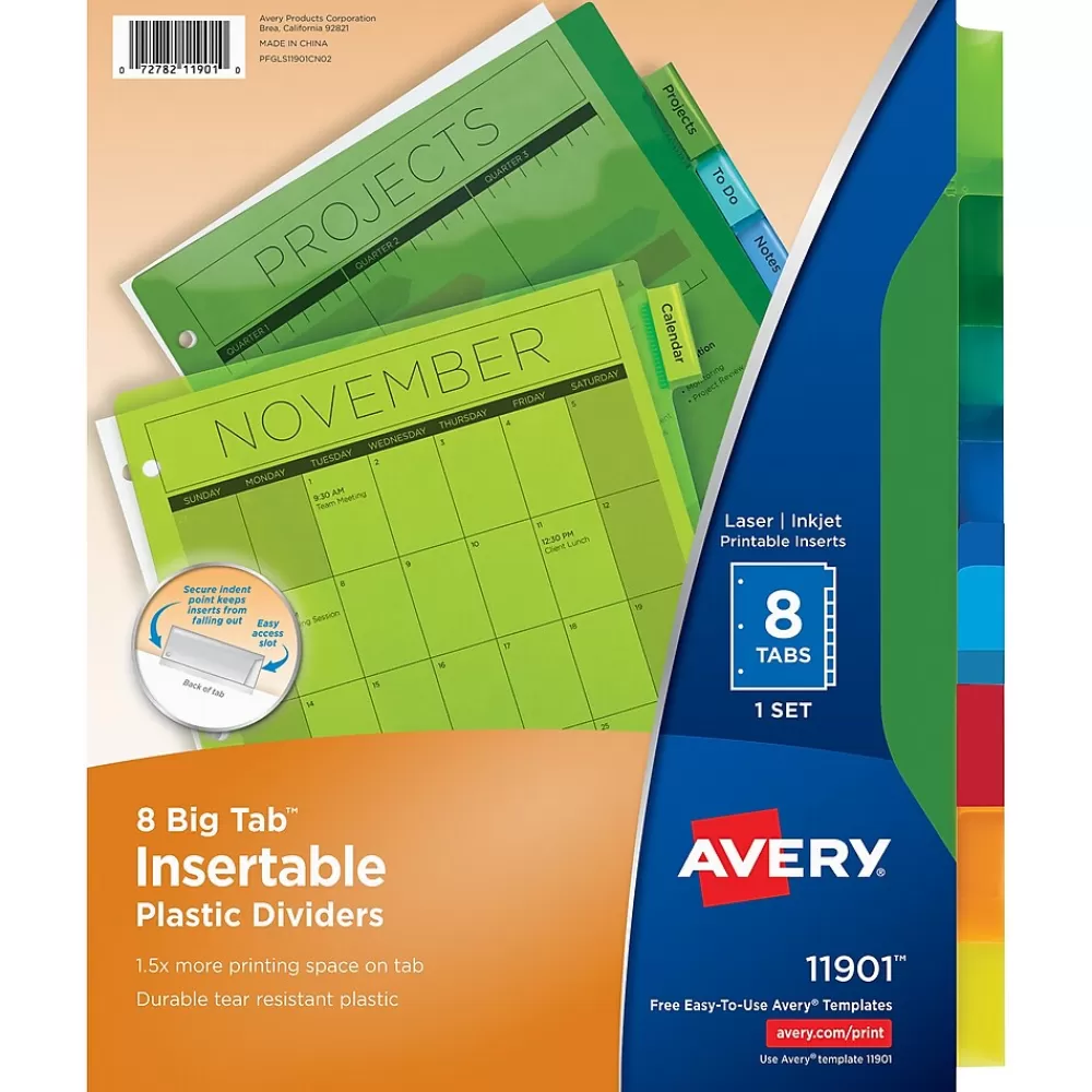 Avery Dividers<Big Tab Insertable Plastic Dividers, 8 Tabs, Multicolor, 24 Sets/Carton (11903)