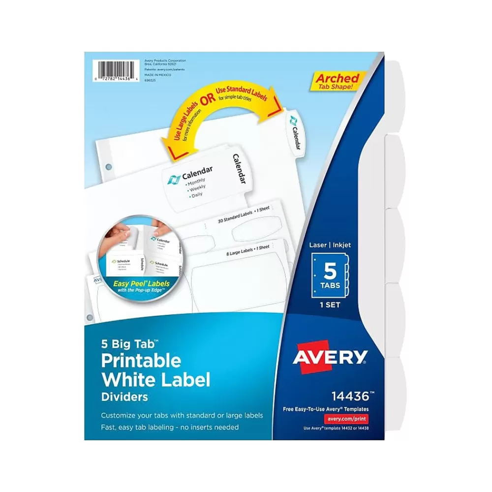 Avery Dividers<Big Tab Printable Divider, 5-Tab, White (14436)