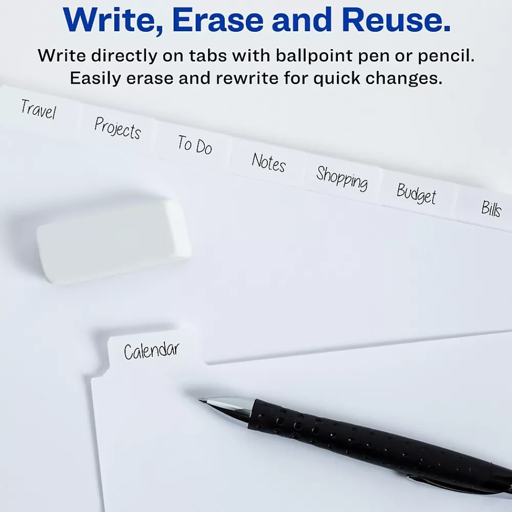 Avery Dividers<Big Tab Write & Erase Paper Dividers, 8 Tab, White, 48 Sets/Carton (23078CT)