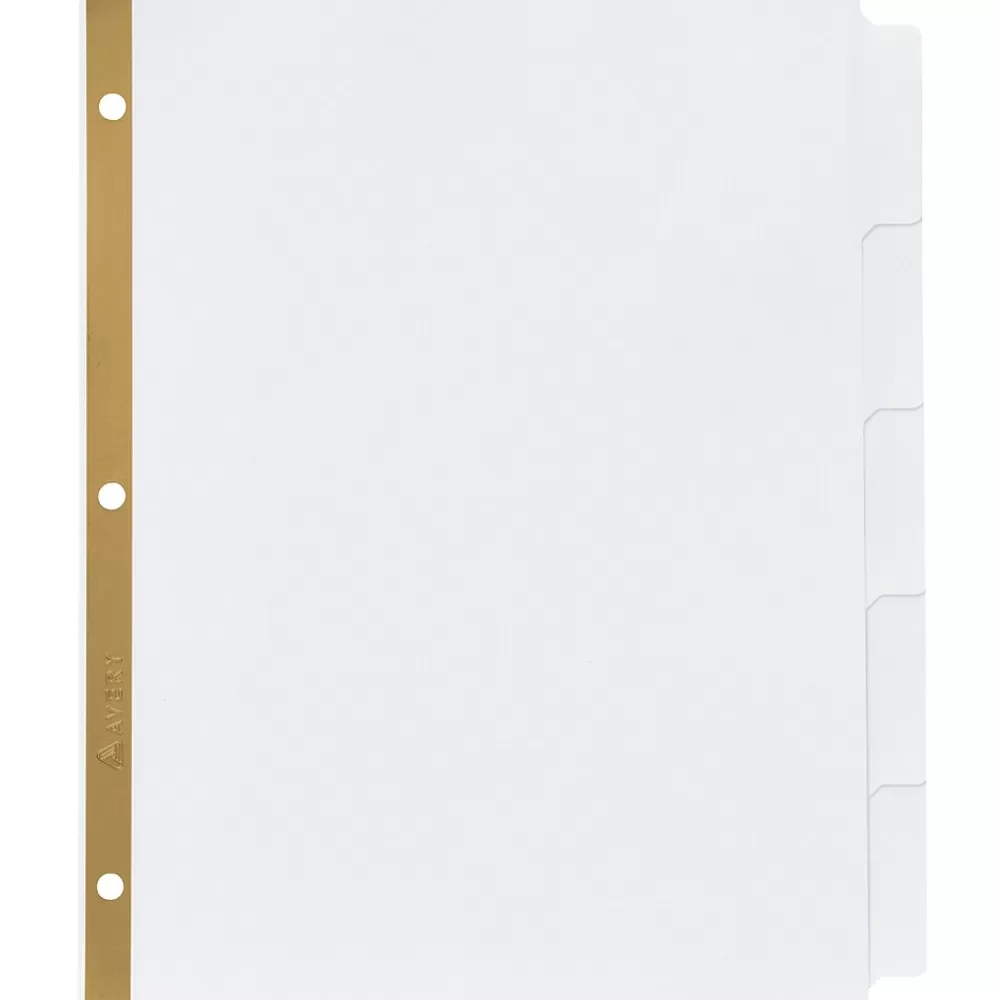 Avery Dividers<Big Tab Write & Erase Paper Dividers, 5 Tabs, White, Gold Reinforced, 48 Sets/Carton (23075)