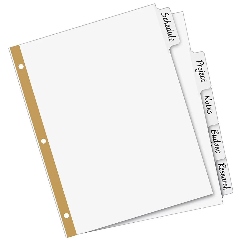Avery Dividers<Big Tab Write & Erase Paper Dividers, 5 Tabs, White, Gold Reinforced, 48 Sets/Carton (23075)