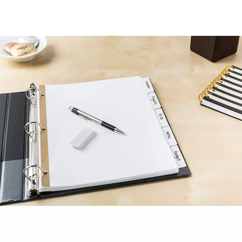 Avery Dividers<Big Tab Write & Erase Paper Dividers, 5 Tabs, White, Gold Reinforced, 48 Sets/Carton (23075)