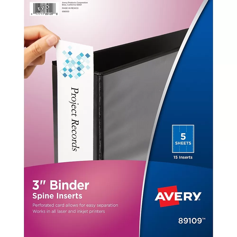 Avery Dividers<Binder Spine Inserts, 3" Spine Width, White, 15/Pack (89109)