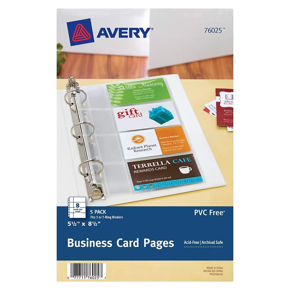 Avery Sheet Protectors<Business Card Sheet Protectors, 5.5" x 8.5", Clear, 5/Pack (76025)