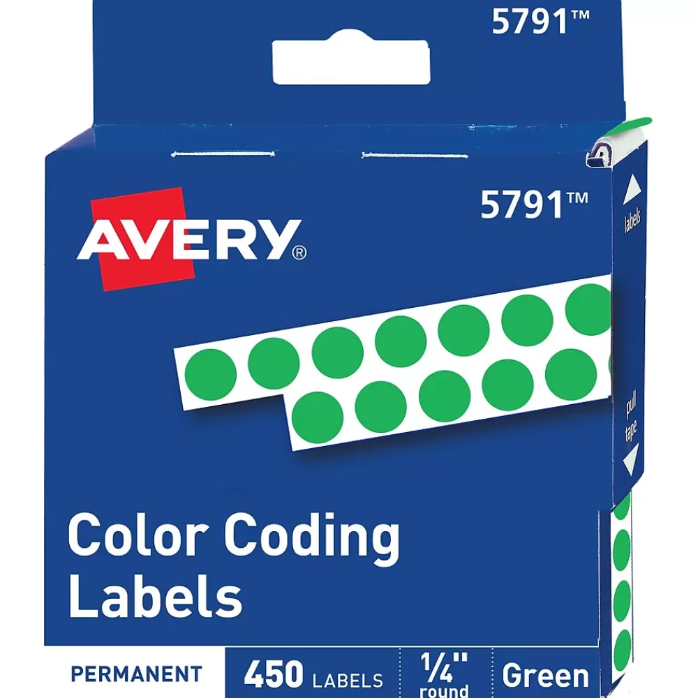 Avery Labels<Color-Coding Labels in Dispenser, 1/4" Dia, Green, 450 Stickers/Pack (5791)