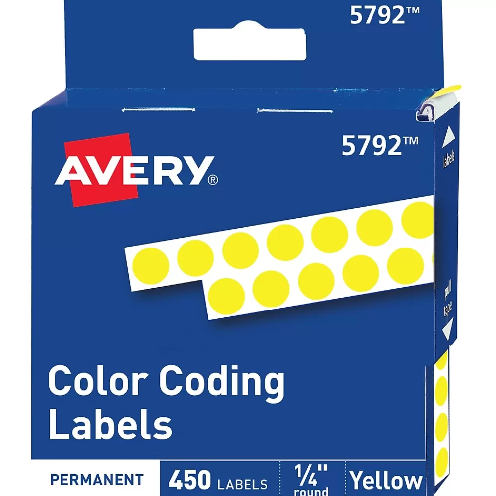 Avery Labels<Color-Coding Labels in Dispenser, 1/4" Dia, Yellow, 450 Stickers/Pack (5792)