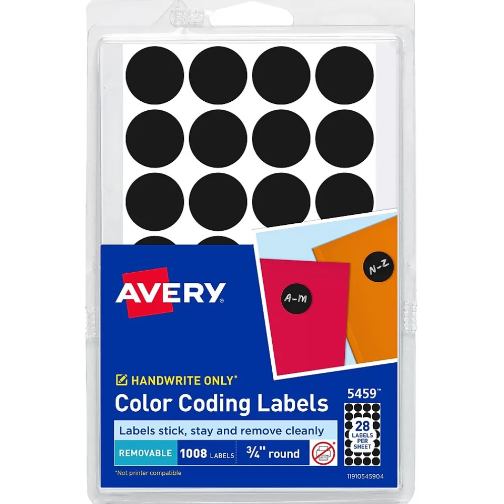 Avery Labels<Color-Coding Labels on 4" x 6" Sheets, 3/4" Dia, Black, Non-Printable, 1,008 Labels/Pack (5459)