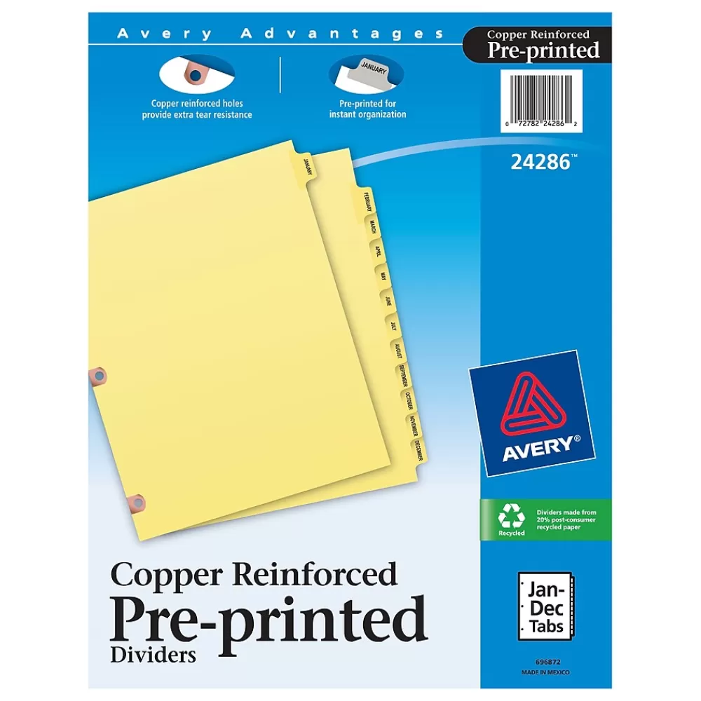 Avery Dividers<Copper Reinforced Preprinted Dividers, 12-Tabs, Buff, Set (24286)