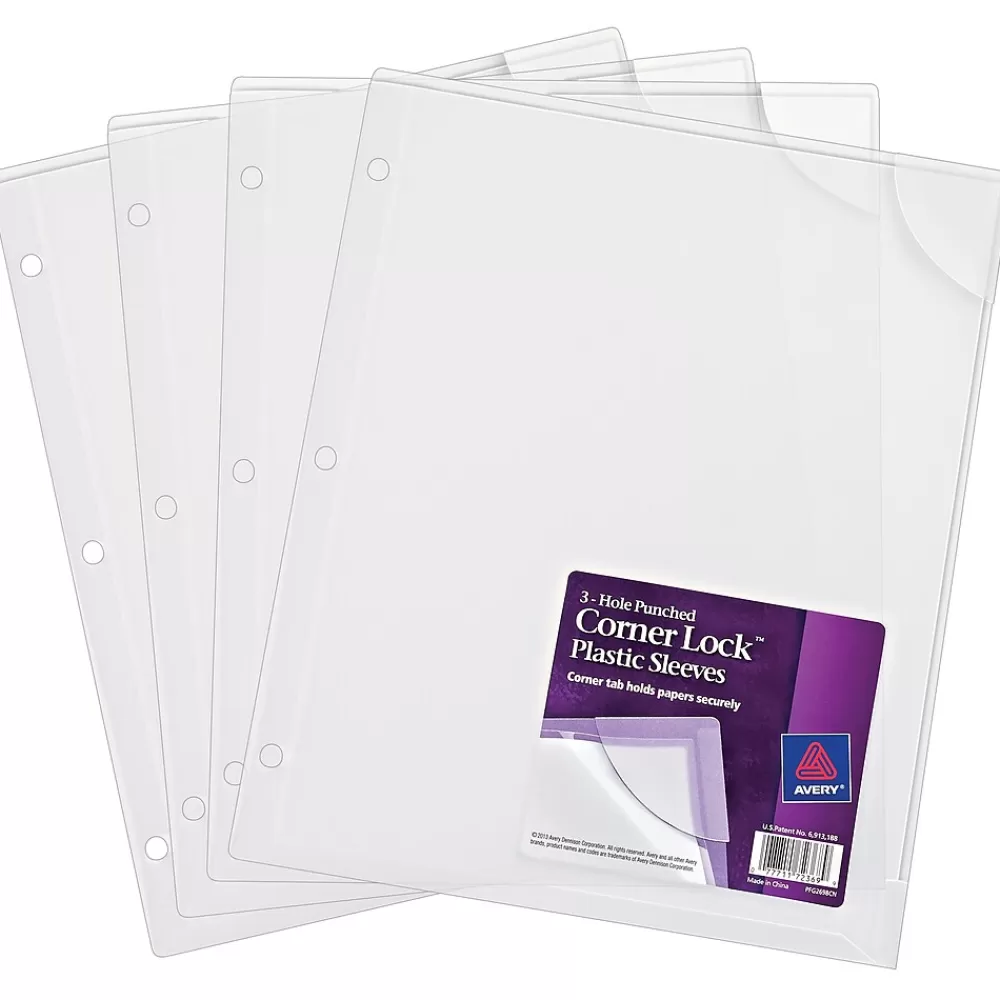 Avery Sheet Protectors<Corner Lock, 3-Hole Punched Plastic Sleeves, Heavyweight, 8-1/2” x 11”, Clear, 4/Pack (72269)