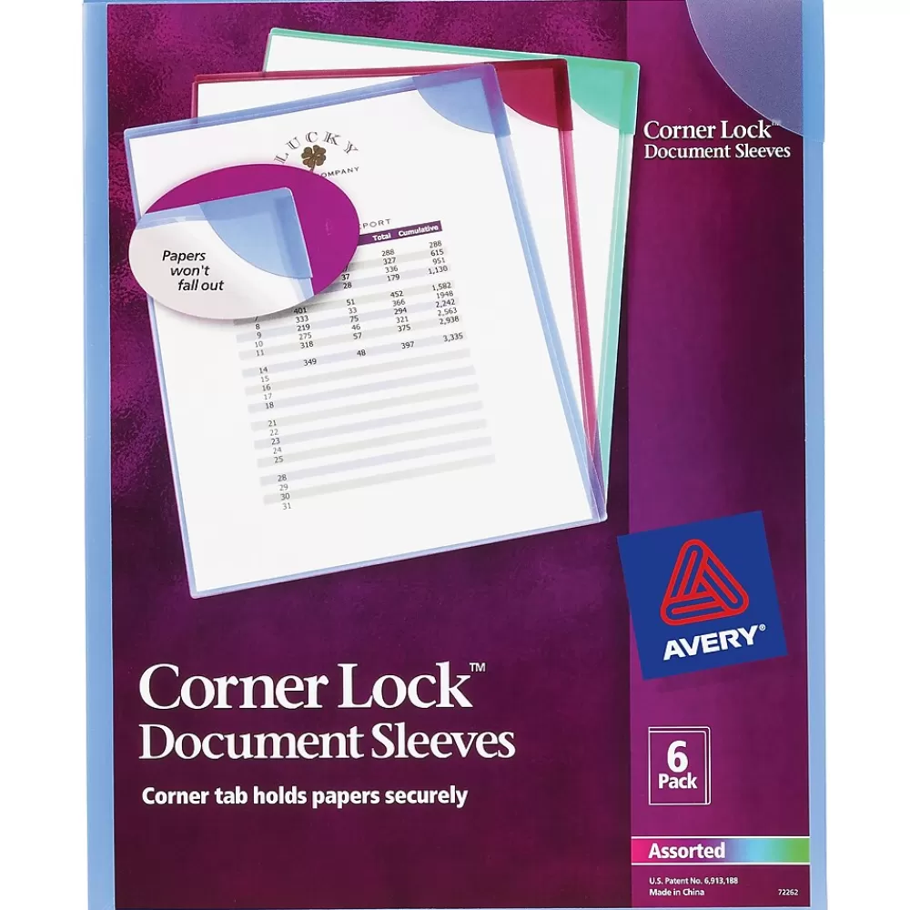 Avery Pocket Folders<Corner Lock Smooth Presentation Folder with Fasteners, Assorted, 6/Pack (72262)