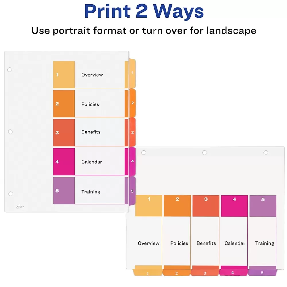 Avery Dividers<Customizable Table of Contents Dividers, 5-Tab, Multicolor, 3 Sets/Pack (11070)