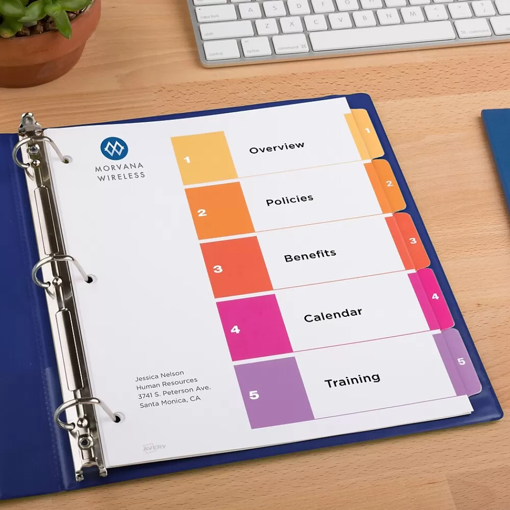 Avery Dividers<Customizable Table of Contents Dividers, 5-Tab, Multicolor, 3 Sets/Pack (11070)