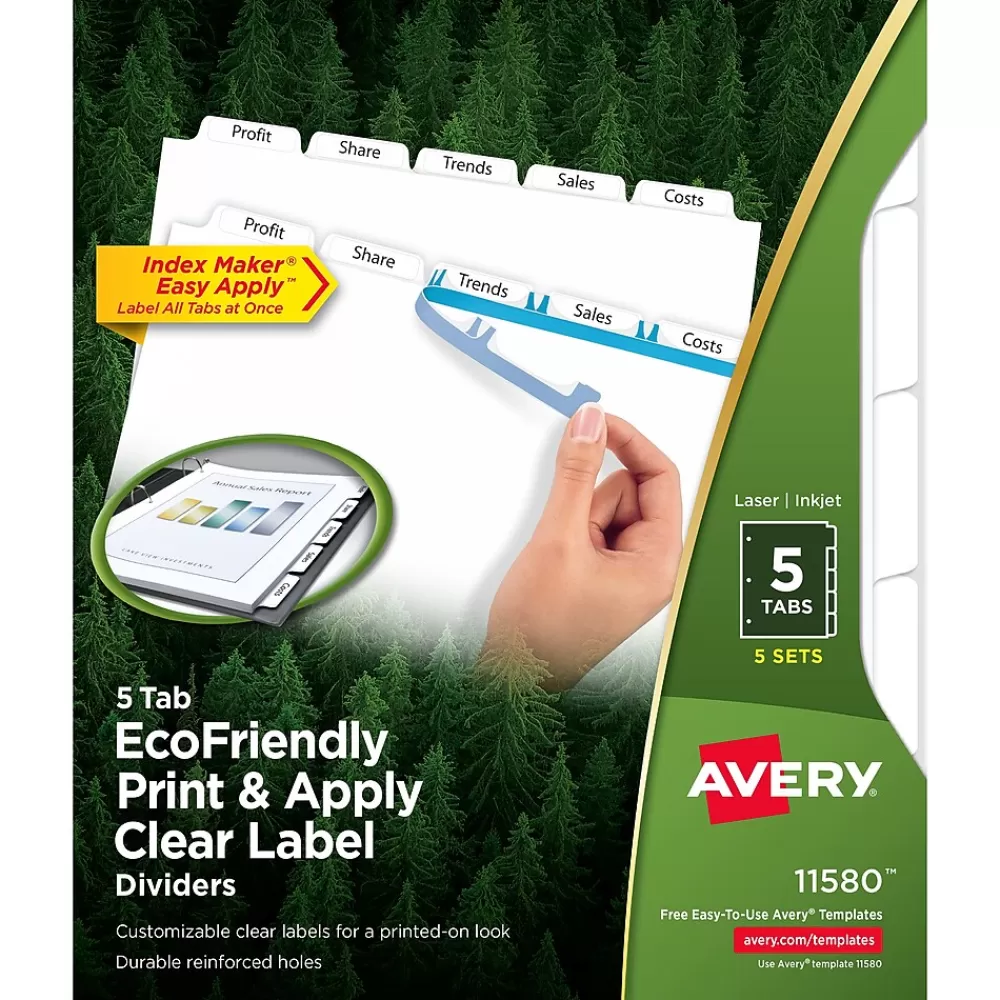 Avery Dividers<EcoFriendly Index Maker Dividers, 5 Tab, White, 5/Pack (AVE11580)