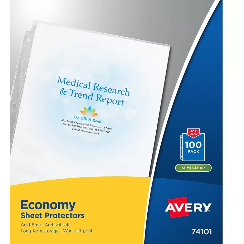 Avery Sheet Protectors<Economy Lightweight Sheet Protectors, 8.5" x 11", Semi-Clear, 100/Box (74101)