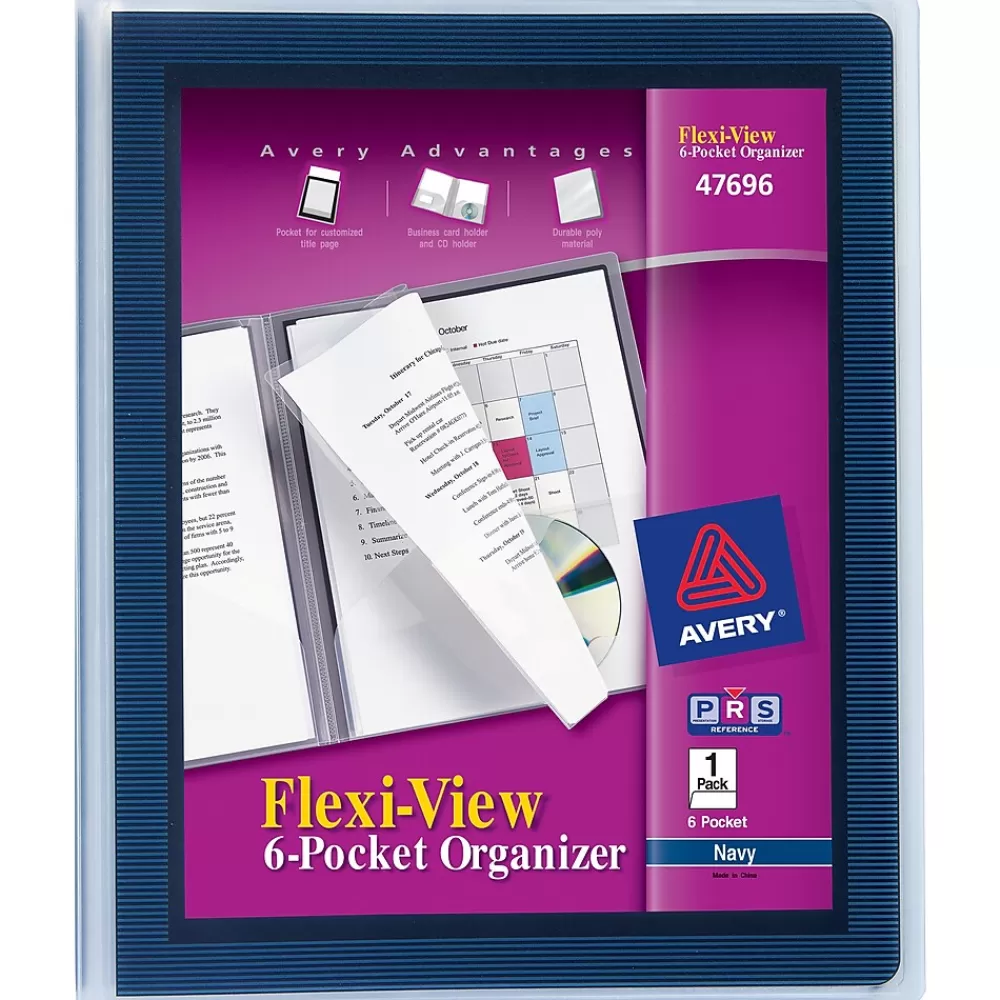 Avery Pocket Folders<Flexi-View 6-Pocket Presentation Folder, Navy Blue (47696)