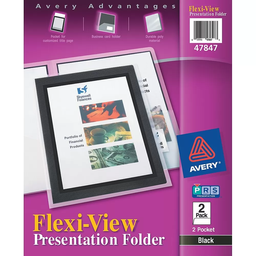 Avery Pocket Folders<Flexi-View 2-Pocket Presentation Folders, Black, 2/Pack (47847)