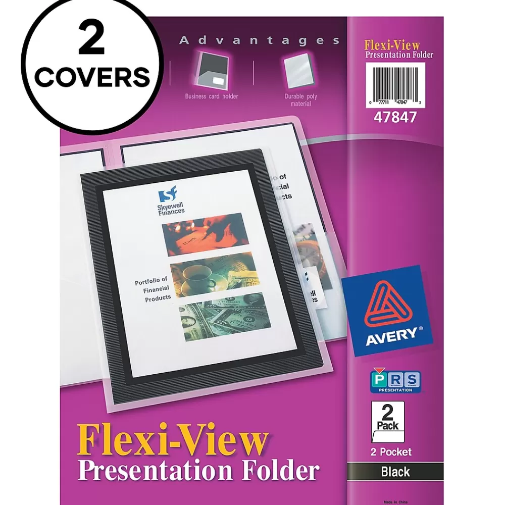 Avery Pocket Folders<Flexi-View 2-Pocket Presentation Folders, Black, 2/Pack (47847)