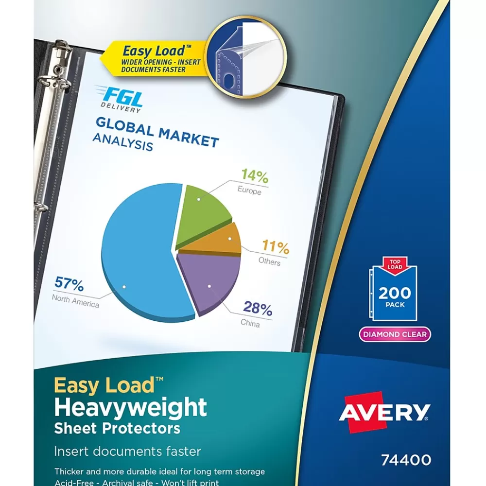 Avery Sheet Protectors<Heavyweight Sheet Protectors, 8-1/2" x 11", Diamond Clear, Acid-Free, 200/Box (74400)