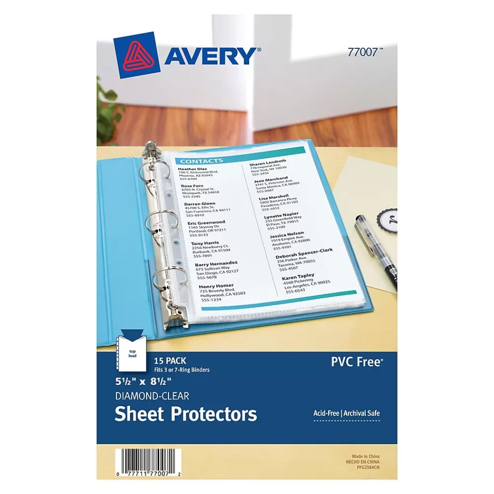 Avery Sheet Protectors<Heavyweight Sheet Protectors, 5.5" x 8.5", Diamond Clear, 15/Pack (77007)