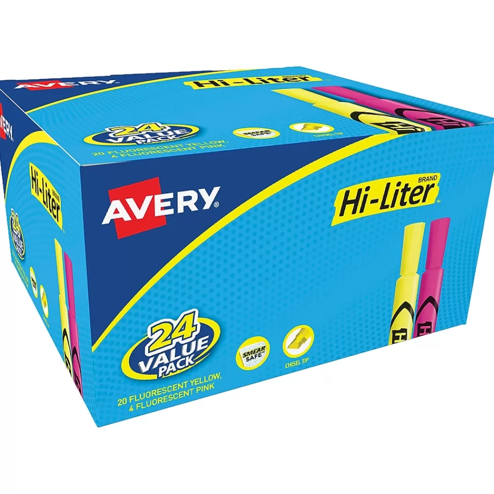 Avery Highlighters<Hi-Liter Desk Style Highlighters, Chisel Tip, Assorted, 24/Pack (98189)
