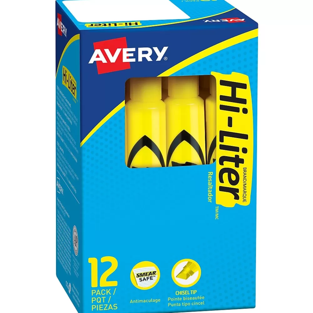 Avery Highlighters<Hi-Liter Desk Style Highlighters, Chisel Tip, Yellow, Dozen (07742)