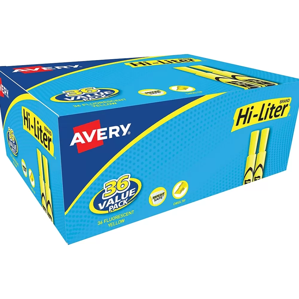 Avery Highlighters<Hi-Liter Desk-Style Highlighters, Fluorescent Yellow, Value Pack of 36 (98208)