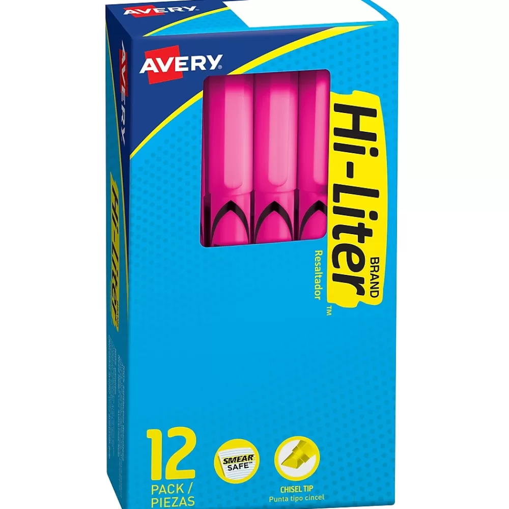 HI-LITER Highlighters<Avery Stick Highlighters, Chisel, Pink, Dozen (23592)