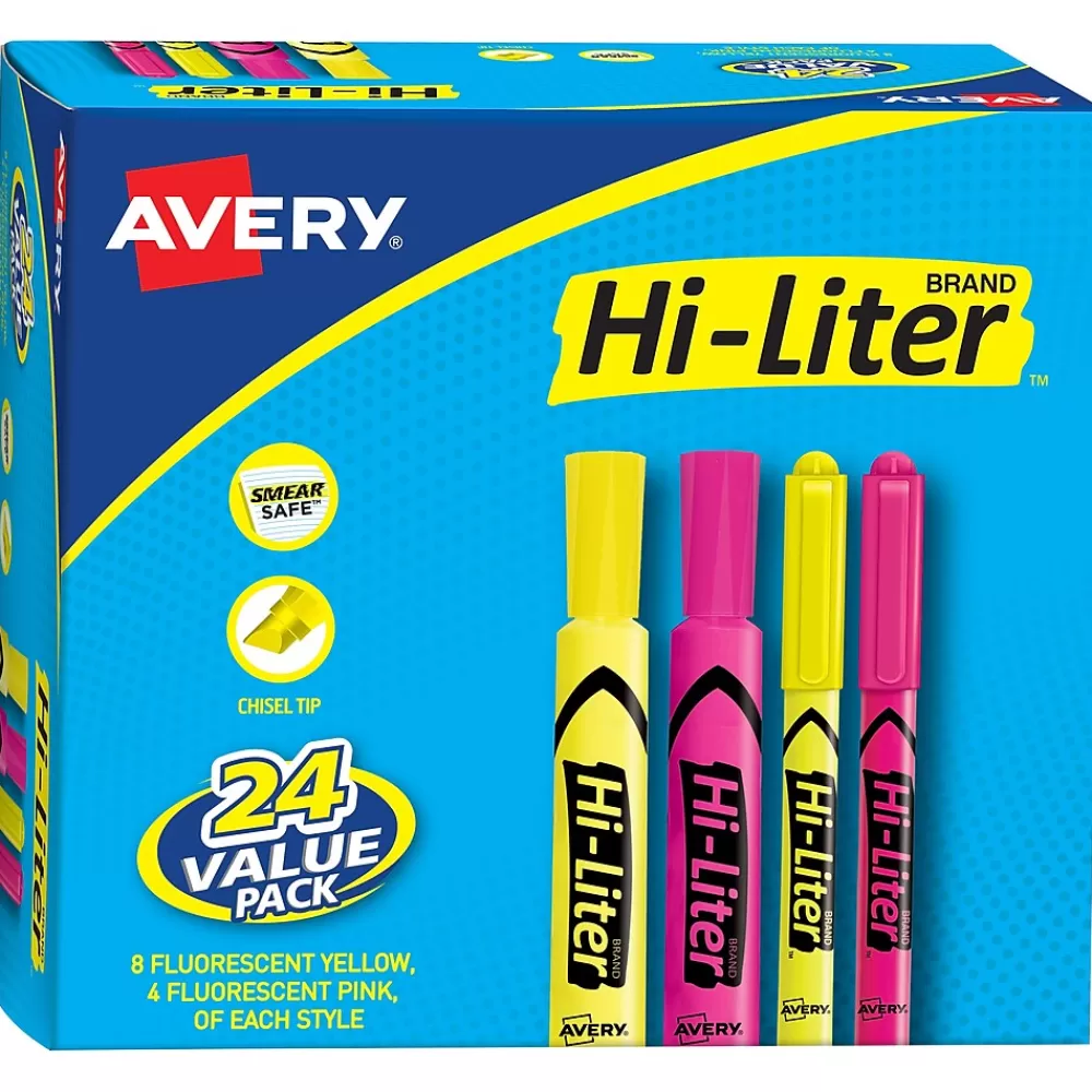 Avery Highlighters<Hi-Liter Tank Highlighter, Chisel Tip, Assorted, 24/Pack (29862)